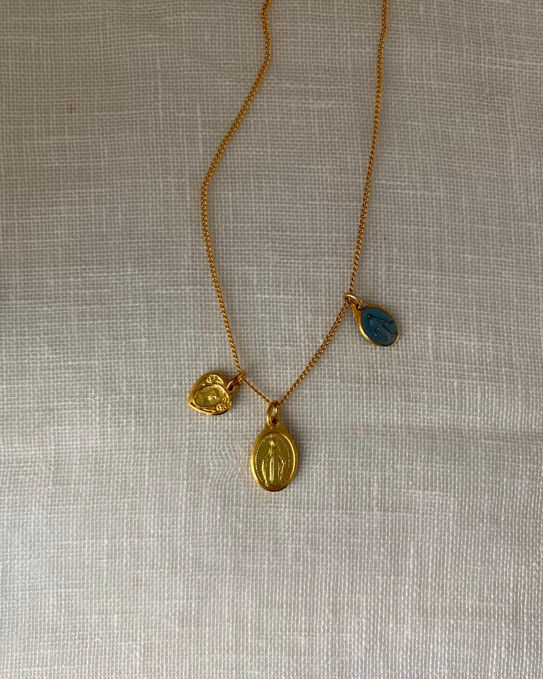 Vintage enameled Virgin Mary trio necklace
